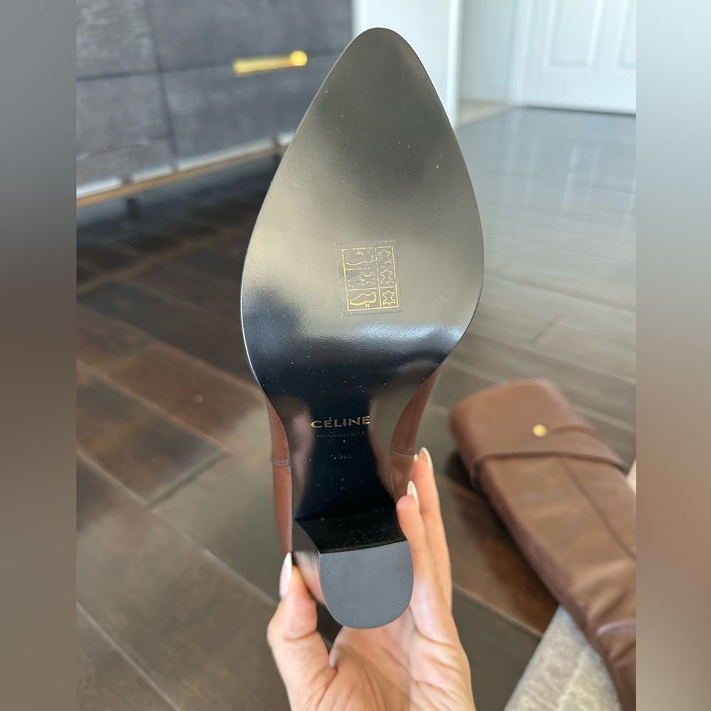 CELINE WILTERN Calfskin RIDING BOOT WITH TRIOMPHE 90mm Brown KneeHigh Boots 39.5 - Picture 7 of 16